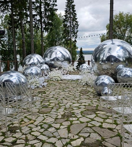 Серебряный зеркальный надувной шар 150 см